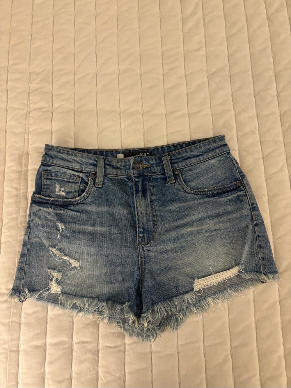 Kut from the Kloth Light Blue Distressed Frayed Hem Denim Shorts